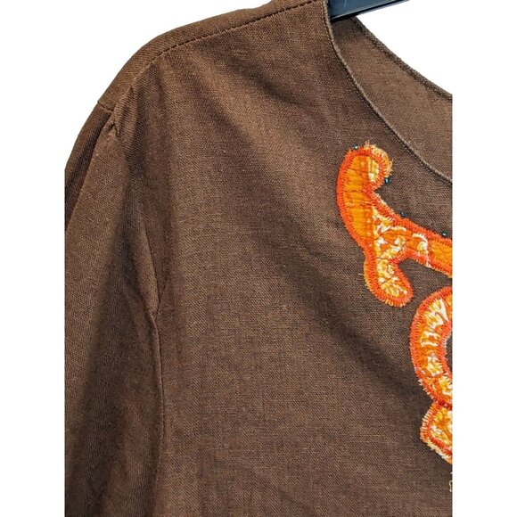 AKC Women Plus size 1X Embellished Southwestern Aztec Side Slit Linen Blend Top - Picture 8 of 12